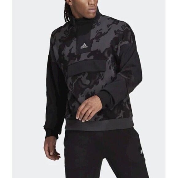 adidas Other - Adidas Mens Sz M Aop Sports Training 1/4 Zip Pullover Black Gray Camo Sweatshirt